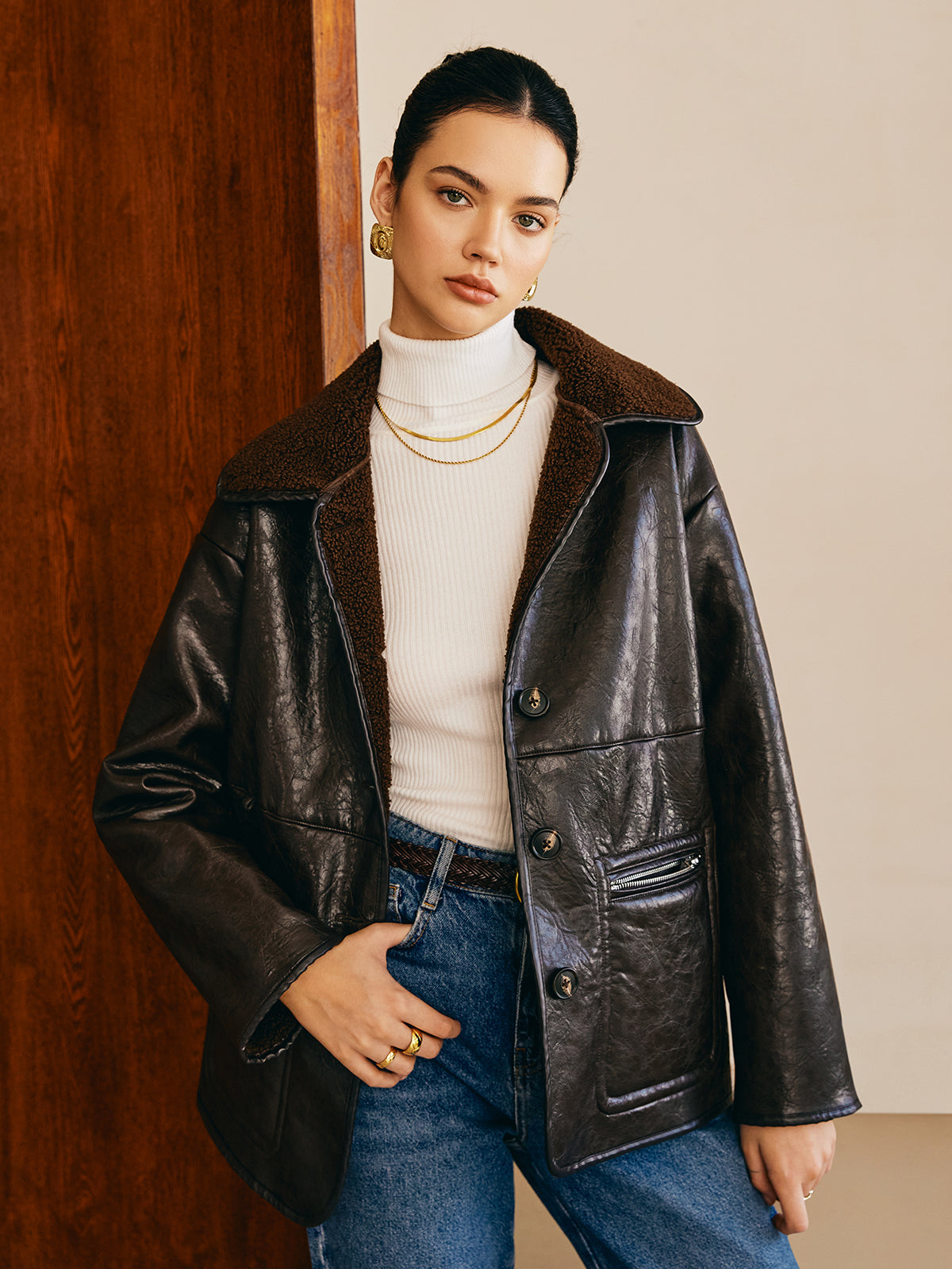 Luvik | Sivupaneeli keinonahka fleece-takki