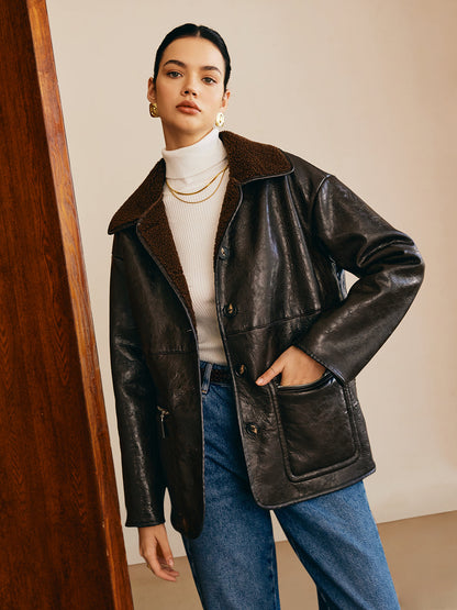 Luvik | Sivupaneeli keinonahka fleece-takki