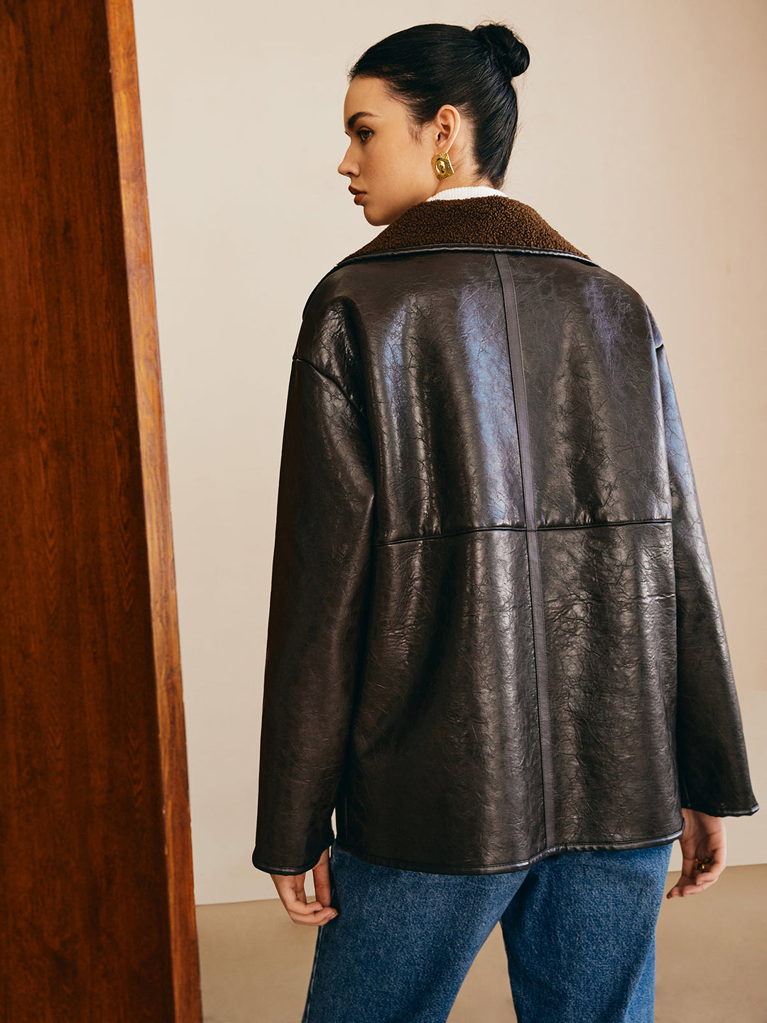 Luvik | Sidelpanel kunstskinn fleece-jakke