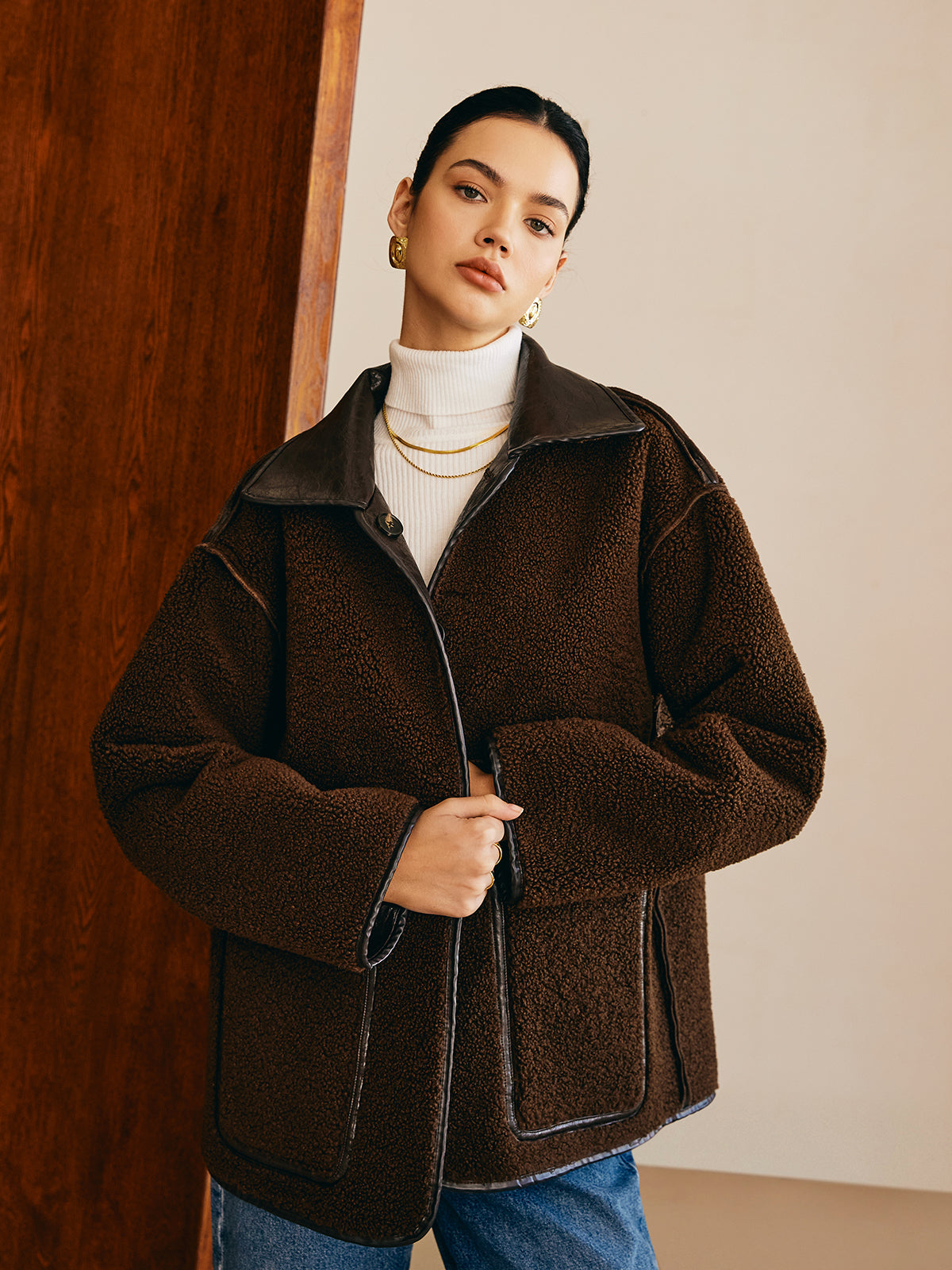 Luvik | Sivupaneeli keinonahka fleece-takki