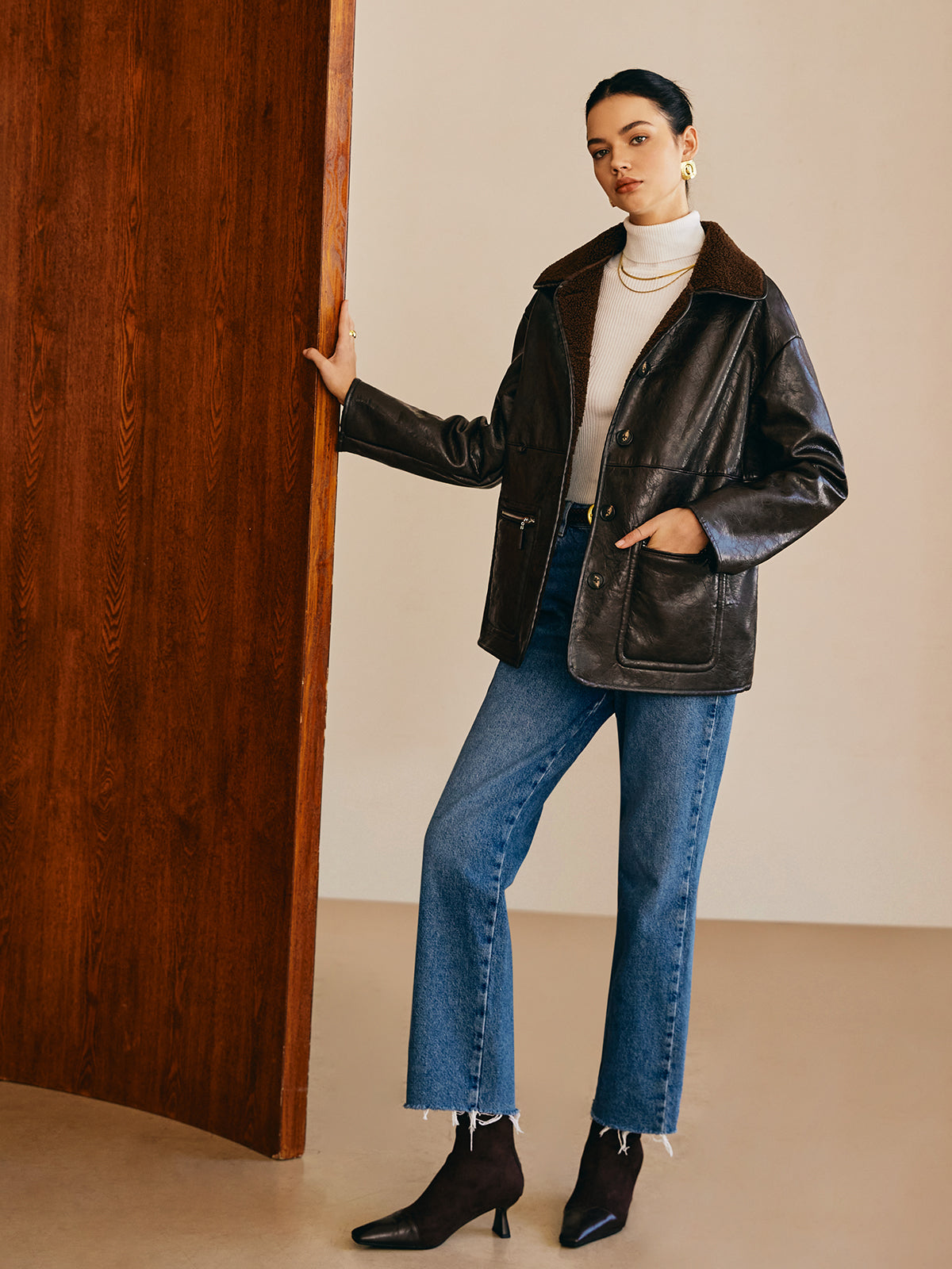 Luvik | Sivupaneeli keinonahka fleece-takki