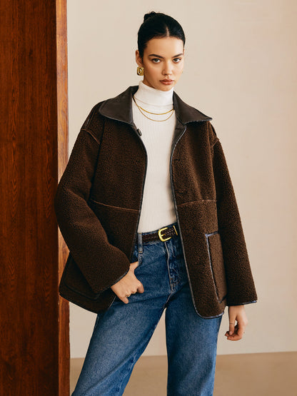 Luvik | Sivupaneeli keinonahka fleece-takki