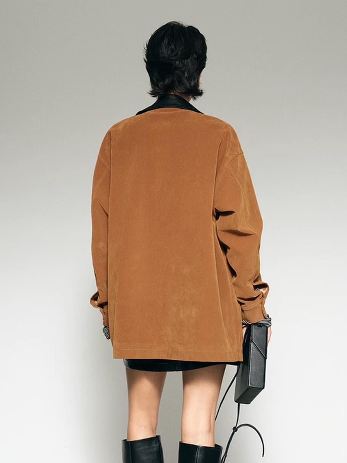 Luvik | Kauluksellinen Ylisuuri Nahkatakki