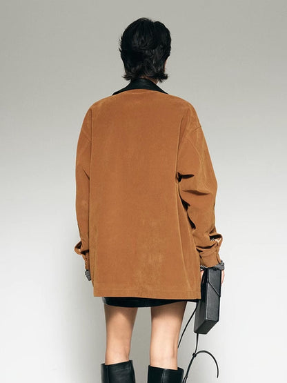 Luvik | Kauluksellinen Ylisuuri Nahkatakki