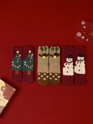 Luvik | 3-pack julekorall-velourstrømper i boks