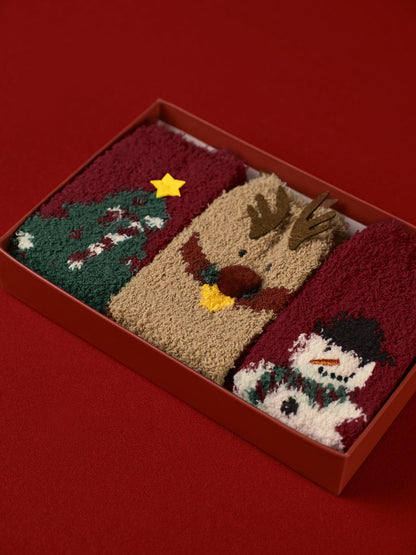 Luvik | 3er Pakka joulukoralli-veluurisukat laatikossa