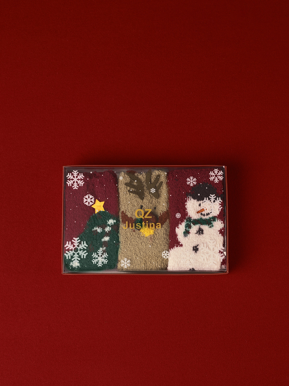 Luvik | 3er Pakka joulukoralli-veluurisukat laatikossa