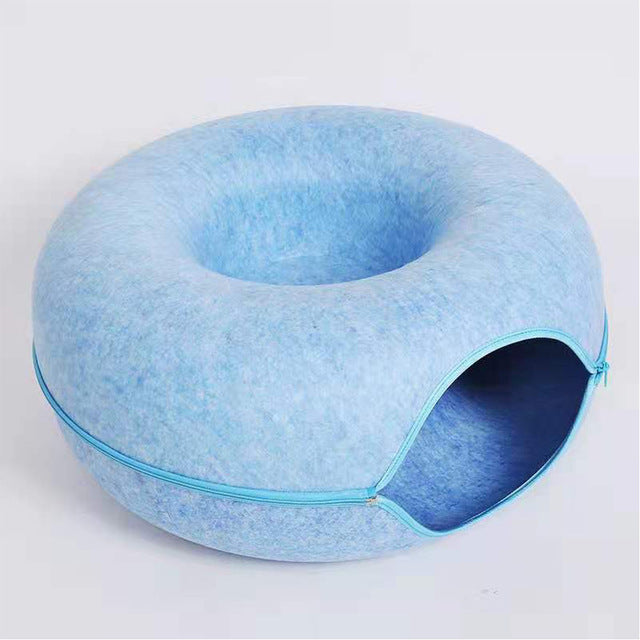 Luvikno | Cozy Donut Katt Seng – Plysjmateriale, Aktivitetsbunn, 20-tommers Diameter, Ideell for Avslapning og Lek