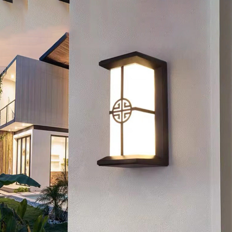 Tradisjonell kinesisk rektangulær vanntett aluminium akryl LED vegglys for utendørs terrasser | Luvikno