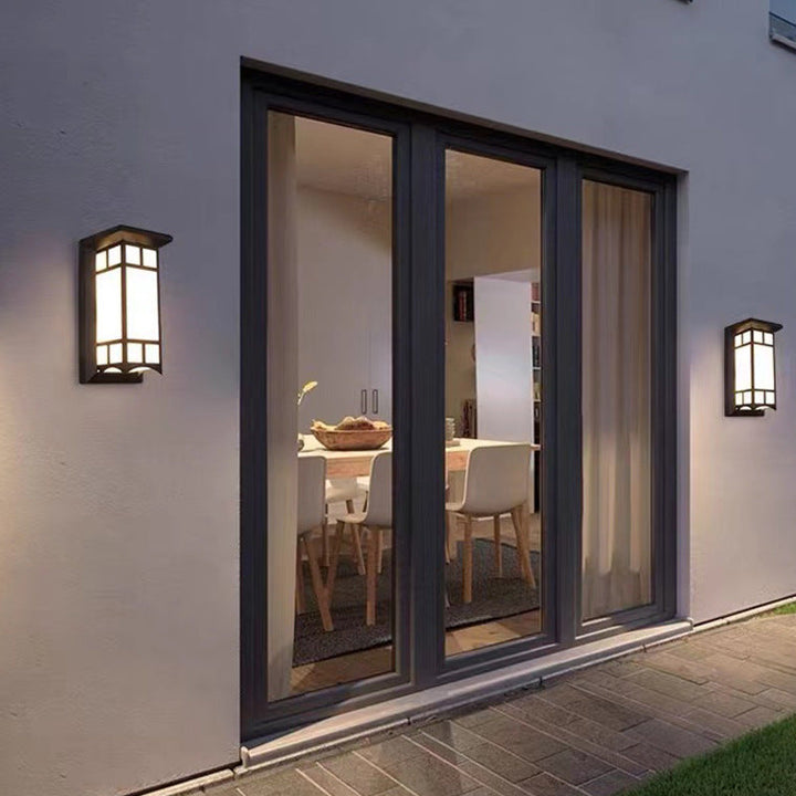Tradisjonell kinesisk rektangulær vanntett aluminium akryl LED vegglys for utendørs terrasser | Luvikno