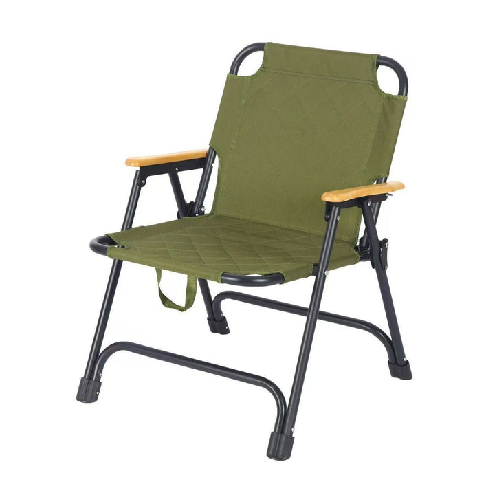 Moderne Minimalistisk Rektangulær Diamantmønstret Karbonstål Oxford Stoff Bøketræ Sammenleggbar Camping Stol Ryggstøtte Armlene For Hage | Luvikno