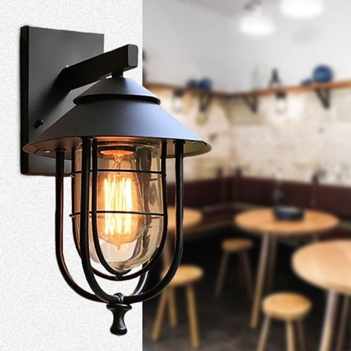 Moderne industriell jern- og glasskapslet sylinder 1-lys vegglampe for utendørs terrasse | Luvikno