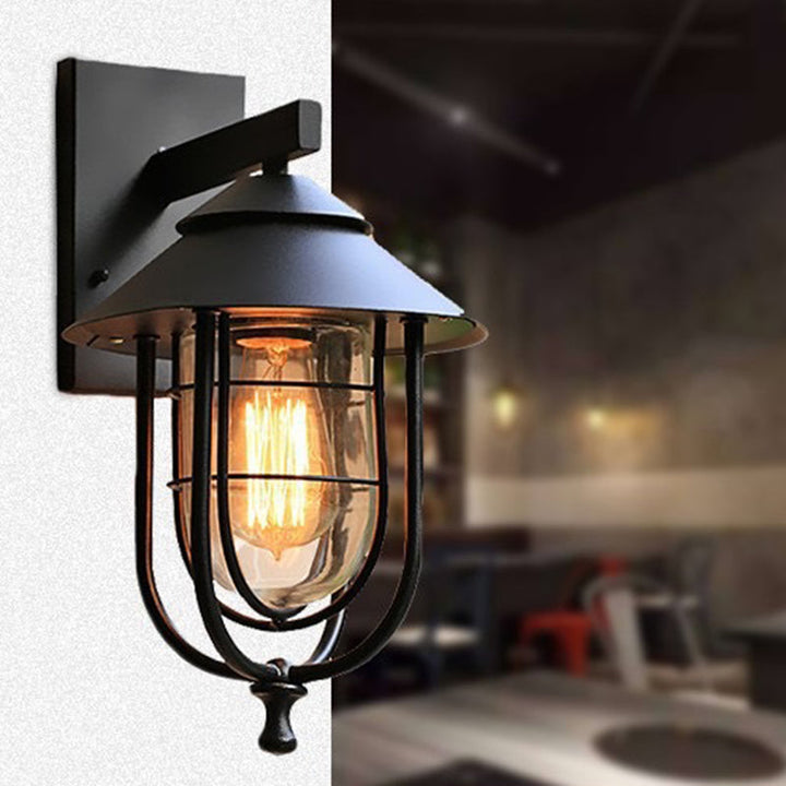 Moderne industriell jern- og glasskapslet sylinder 1-lys vegglampe for utendørs terrasse | Luvikno