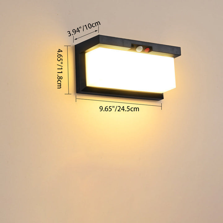Moderne minimalistiske sol- og vanntette plast- og PC-rektangulære LED-vegglampe for utendørs, patio og hage | Luvikno