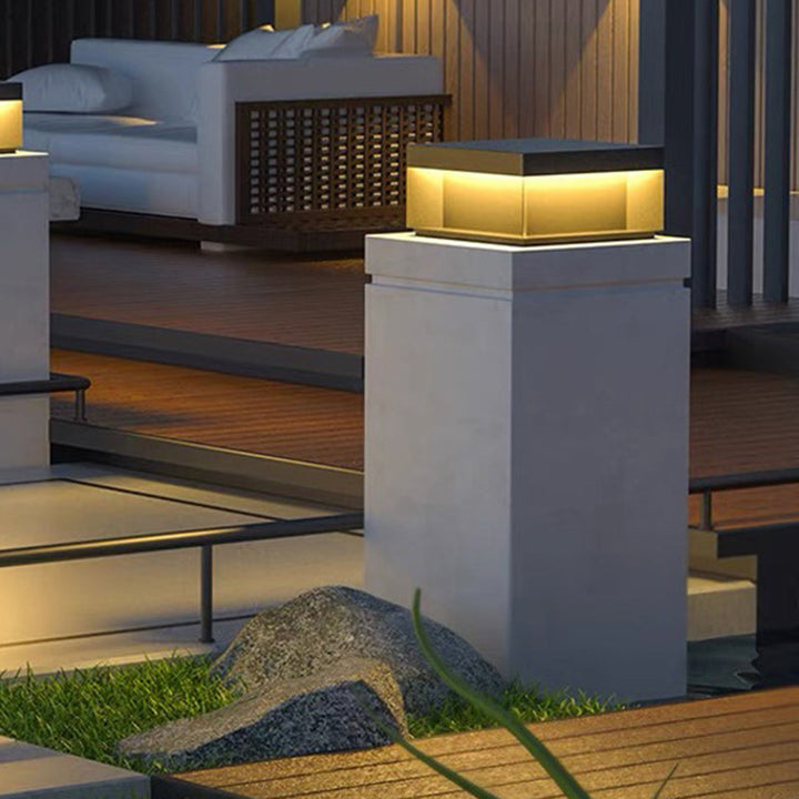 Moderne Minimalistiske Rustfritt Stål Firkantet LED Utendørs Lys Med Solenergi & Vanntette Funksjoner For Hage, Terrase, Port | Luvikno