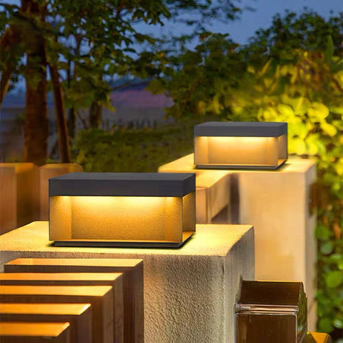 Moderne Minimalistiske Rustfritt Stål Firkantet LED Utendørs Lys Med Solenergi & Vanntette Funksjoner For Hage, Terrase, Port | Luvikno