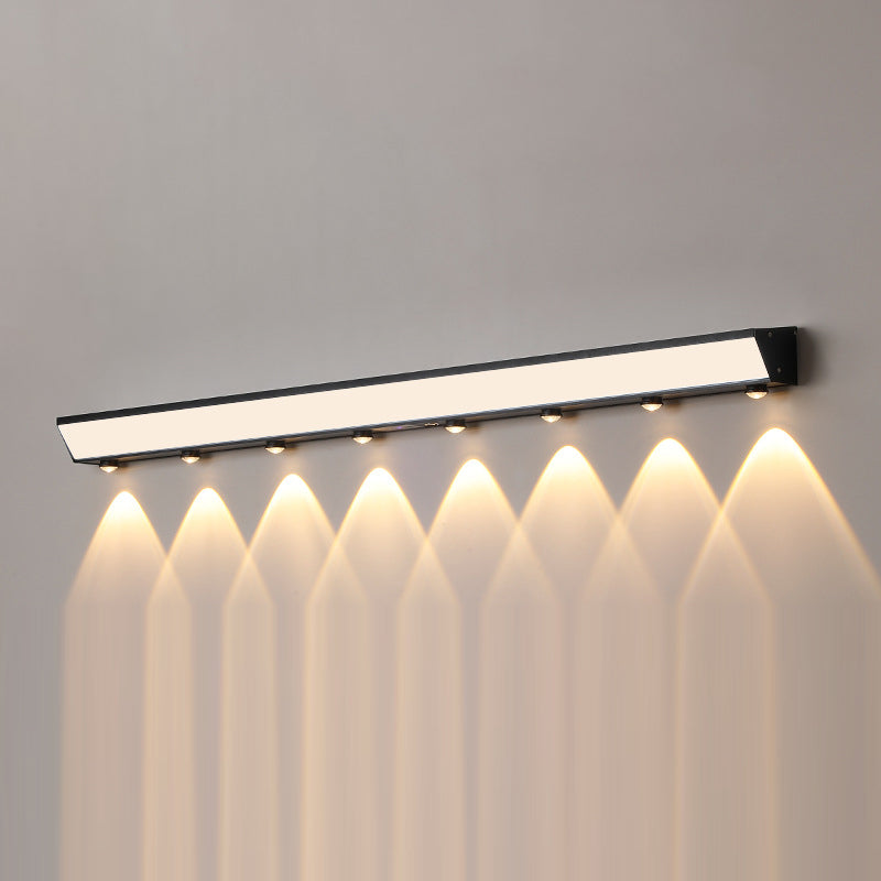 Moderne minimalistiske solenergi vanntett bevegelsessensor akryl aluminium og rustfritt stål rektangulær LED vegglampe for utendørs patio | Luvikno
