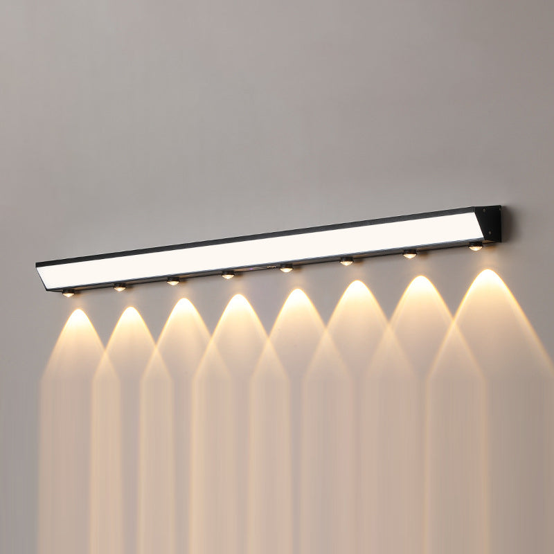 Moderne minimalistiske solenergi vanntett bevegelsessensor akryl aluminium og rustfritt stål rektangulær LED vegglampe for utendørs patio | Luvikno