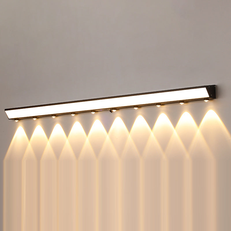 Moderne minimalistiske solenergi vanntett bevegelsessensor akryl aluminium og rustfritt stål rektangulær LED vegglampe for utendørs patio | Luvikno