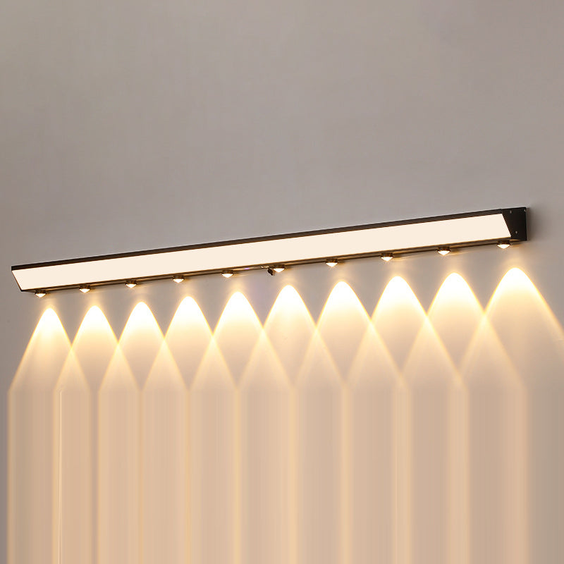 Moderne minimalistiske solenergi vanntett bevegelsessensor akryl aluminium og rustfritt stål rektangulær LED vegglampe for utendørs patio | Luvikno