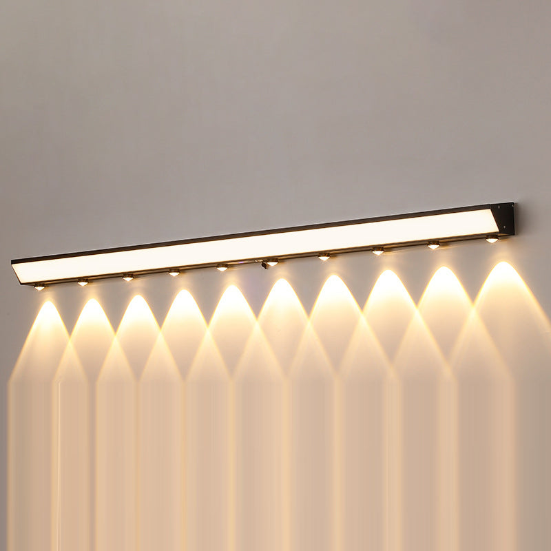 Moderne minimalistiske solenergi vanntett bevegelsessensor akryl aluminium og rustfritt stål rektangulær LED vegglampe for utendørs patio | Luvikno