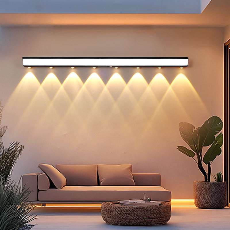 Moderne minimalistiske solenergi vanntett bevegelsessensor akryl aluminium og rustfritt stål rektangulær LED vegglampe for utendørs patio | Luvikno