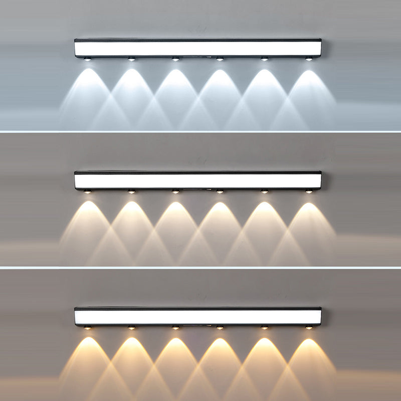 Moderne minimalistiske solenergi vanntett bevegelsessensor akryl aluminium og rustfritt stål rektangulær LED vegglampe for utendørs patio | Luvikno
