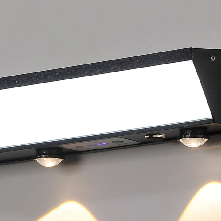 Moderne minimalistiske solenergi vanntett bevegelsessensor akryl aluminium og rustfritt stål rektangulær LED vegglampe for utendørs patio | Luvikno
