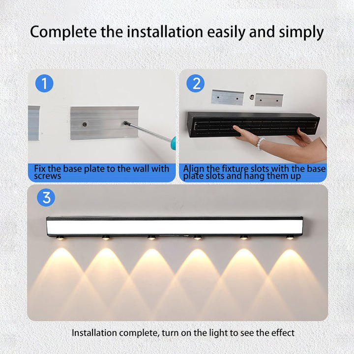 Moderne minimalistiske solenergi vanntett bevegelsessensor akryl aluminium og rustfritt stål rektangulær LED vegglampe for utendørs patio | Luvikno