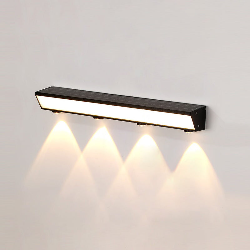 Moderne minimalistiske solenergi vanntett bevegelsessensor akryl aluminium og rustfritt stål rektangulær LED vegglampe for utendørs patio | Luvikno