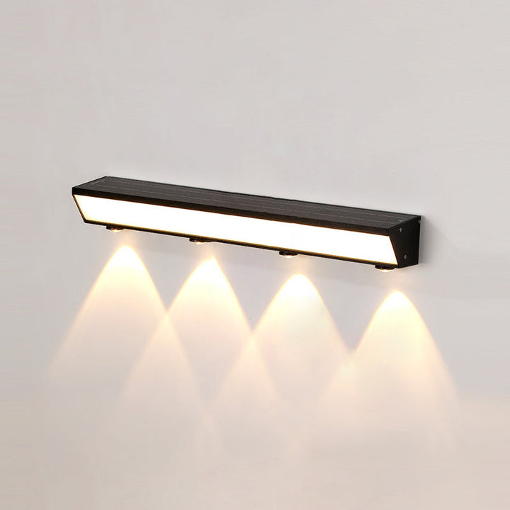 Moderne minimalistiske solenergi vanntett bevegelsessensor akryl aluminium og rustfritt stål rektangulær LED vegglampe for utendørs patio | Luvikno
