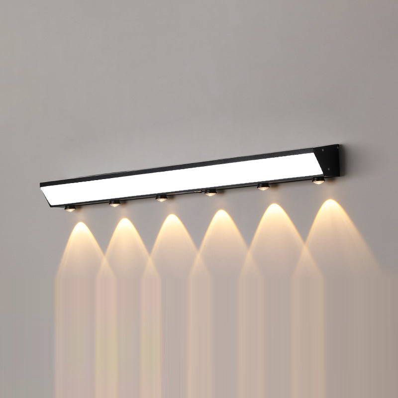 Moderne minimalistiske solenergi vanntett bevegelsessensor akryl aluminium og rustfritt stål rektangulær LED vegglampe for utendørs patio | Luvikno