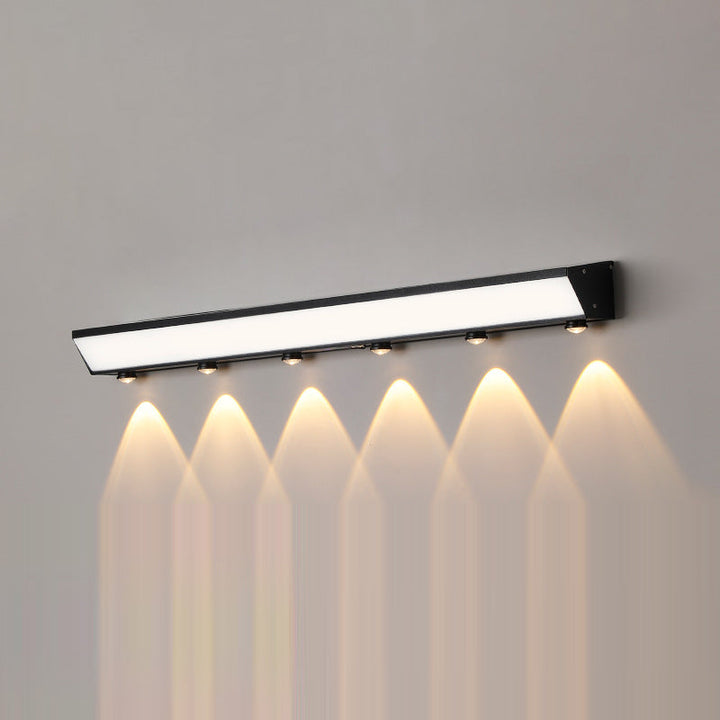 Moderne minimalistiske solenergi vanntett bevegelsessensor akryl aluminium og rustfritt stål rektangulær LED vegglampe for utendørs patio | Luvikno