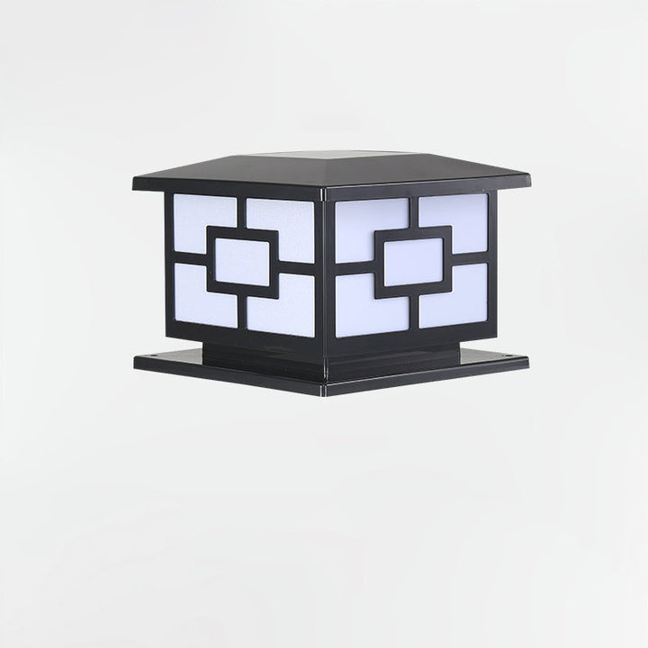 Moderne industriell ABS kube LED vanntett solcellepostlampe for utendørs patio | Luvikno