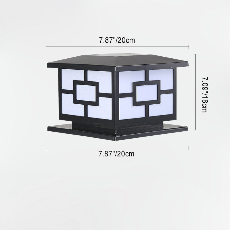 Moderne industriell ABS kube LED vanntett solcellepostlampe for utendørs patio | Luvikno
