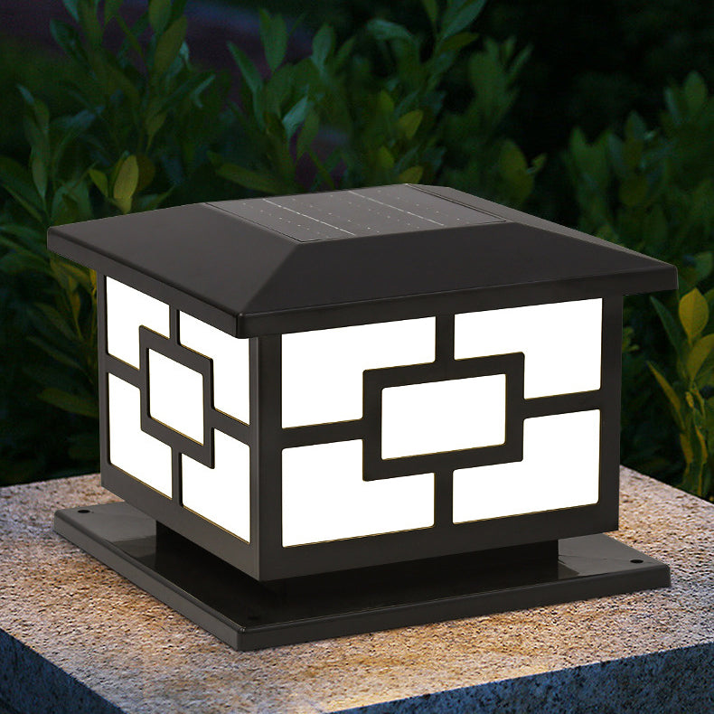 Moderne industriell ABS kube LED vanntett solcellepostlampe for utendørs patio | Luvikno