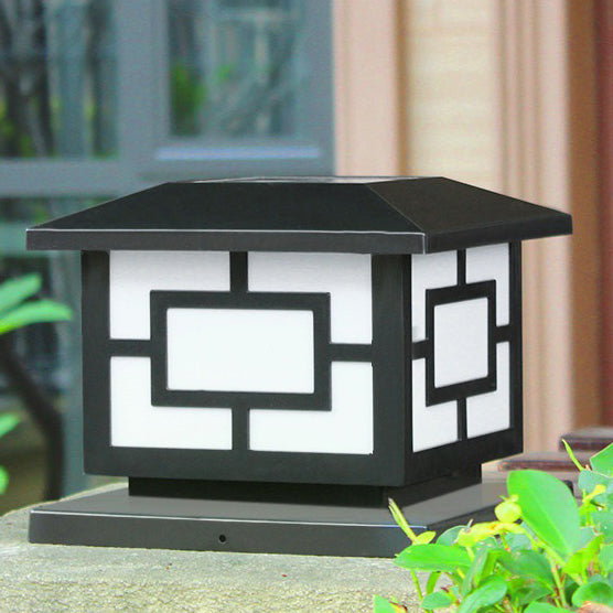 Moderne industriell ABS kube LED vanntett solcellepostlampe for utendørs patio | Luvikno