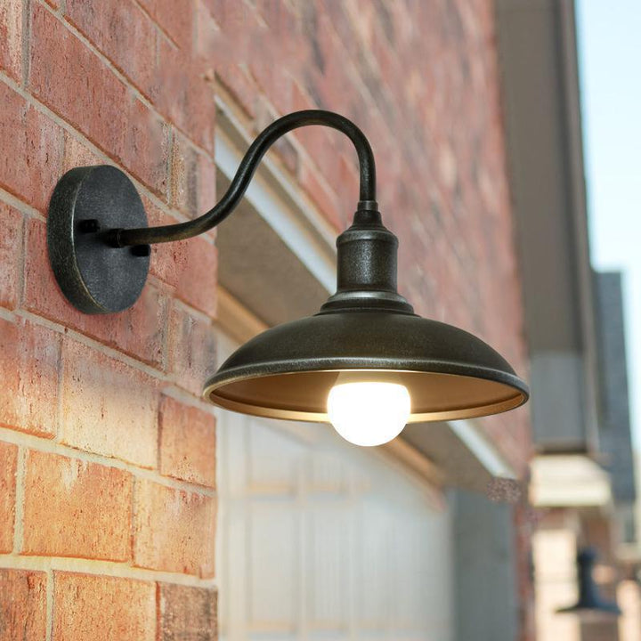 Moderne industriell rund potte lokk form buet stang jern skygge 1-lys vegglampe for uteplass | Luvikno