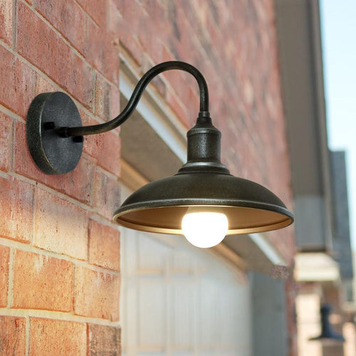 Moderne industriell rund potte lokk form buet stang jern skygge 1-lys vegglampe for uteplass | Luvikno
