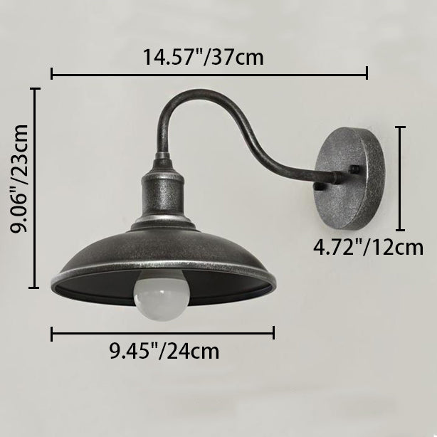 Moderne industriell rund potte lokk form buet stang jern skygge 1-lys vegglampe for uteplass | Luvikno