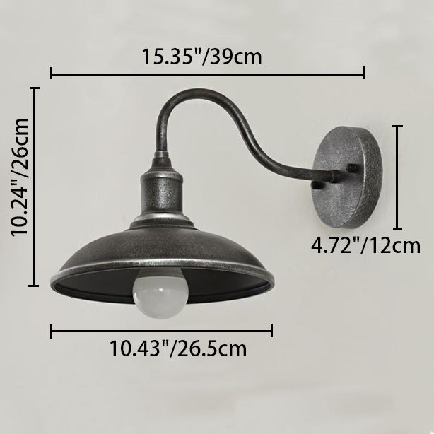 Moderne industriell rund potte lokk form buet stang jern skygge 1-lys vegglampe for uteplass | Luvikno