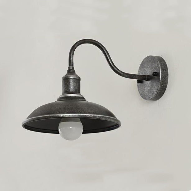 Moderne industriell rund potte lokk form buet stang jern skygge 1-lys vegglampe for uteplass | Luvikno