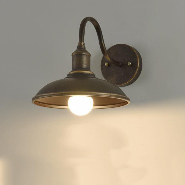Moderne industriell rund potte lokk form buet stang jern skygge 1-lys vegglampe for uteplass | Luvikno