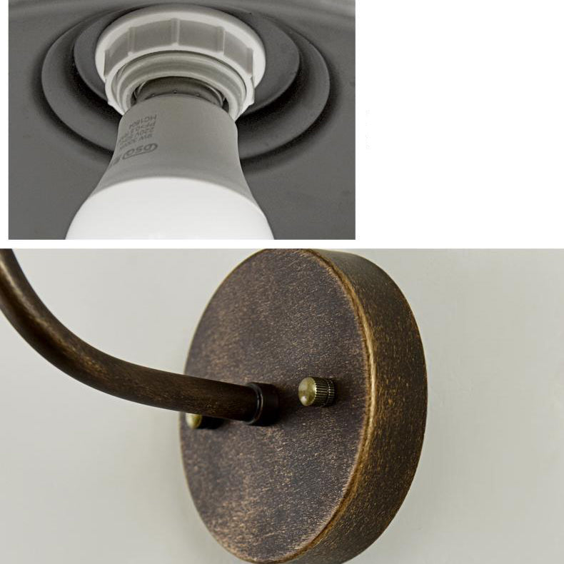 Moderne industriell rund potte lokk form buet stang jern skygge 1-lys vegglampe for uteplass | Luvikno