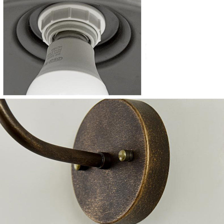 Moderne industriell rund potte lokk form buet stang jern skygge 1-lys vegglampe for uteplass | Luvikno