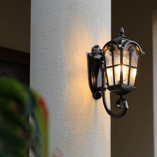 Tradisjonell europeisk kvadratisk blonder aluminium trykt glass 1-lys utendørs vegglampe for hage | Luvikno