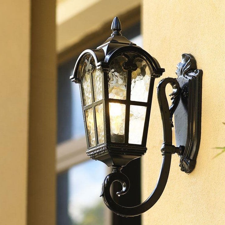 Tradisjonell europeisk kvadratisk blonder aluminium trykt glass 1-lys utendørs vegglampe for hage | Luvikno