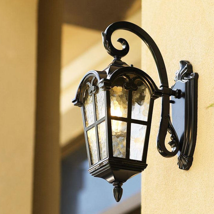 Tradisjonell europeisk kvadratisk blonder aluminium trykt glass 1-lys utendørs vegglampe for hage | Luvikno