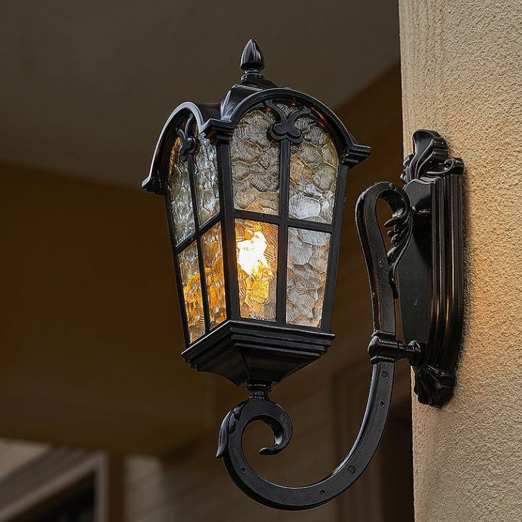 Tradisjonell europeisk kvadratisk blonder aluminium trykt glass 1-lys utendørs vegglampe for hage | Luvikno