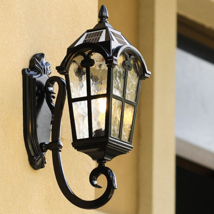 Tradisjonell europeisk kvadratisk blonder aluminium trykt glass 1-lys utendørs vegglampe for hage | Luvikno